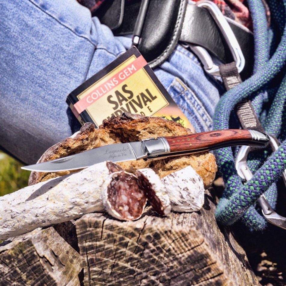 Zakmes rozenhout met foudraal en aanzetstaal - Laguiole